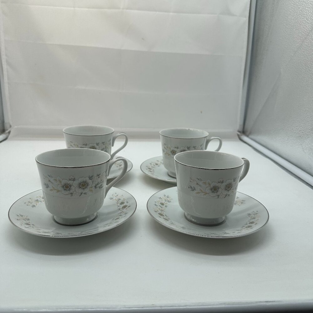 Vintage Carlton by Sango Andover Set of 4 Footed Cup & Saucers Plates EUC